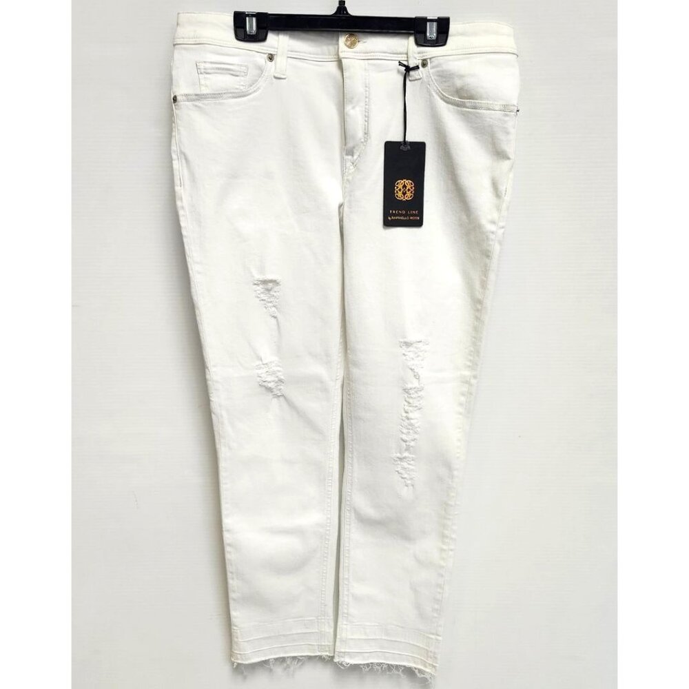 Raffaelo Women's White Distressed Skinny Jeans W/Frayed Hem Size 44